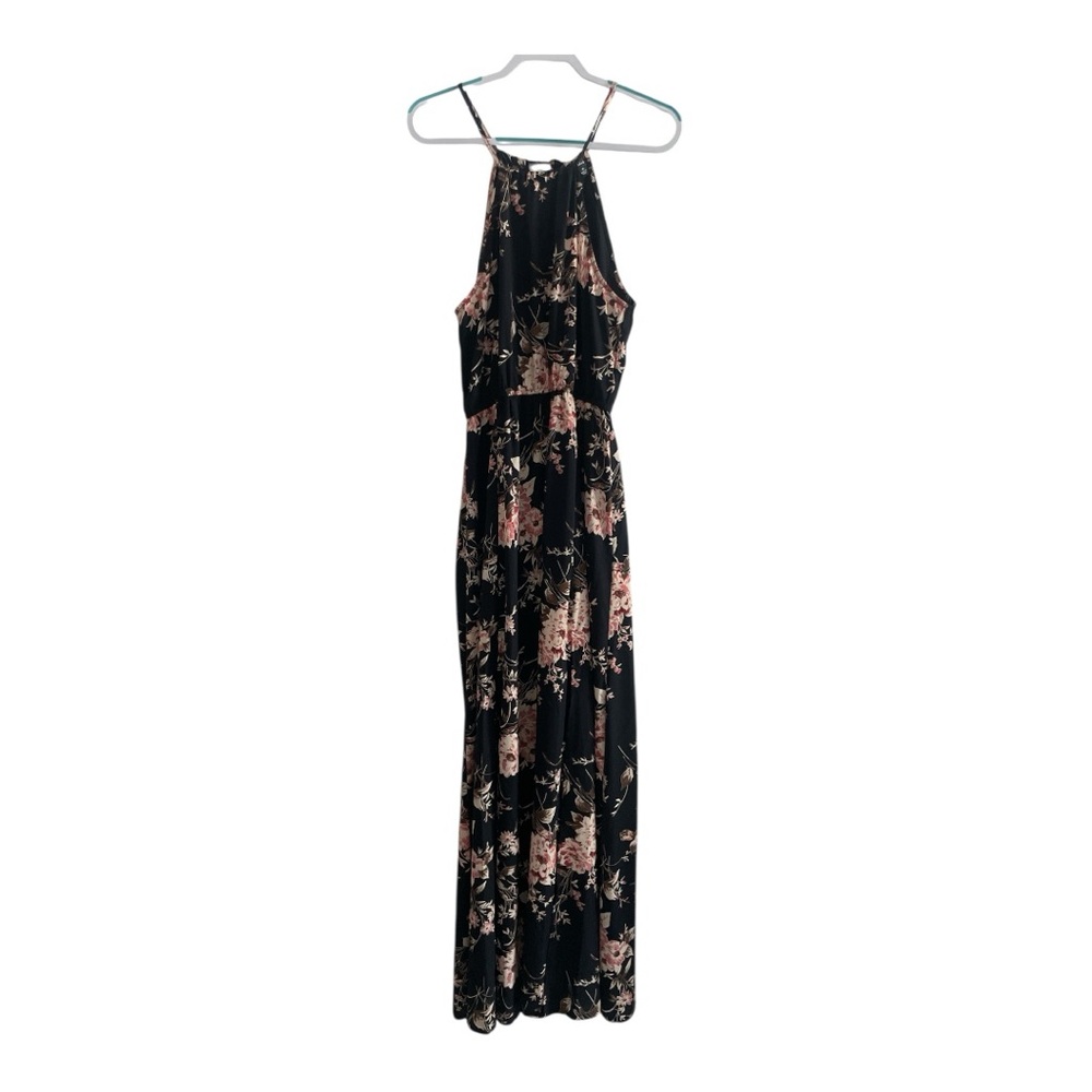 Lulu's Black and Orange Halter Maxi Dress for Weddings